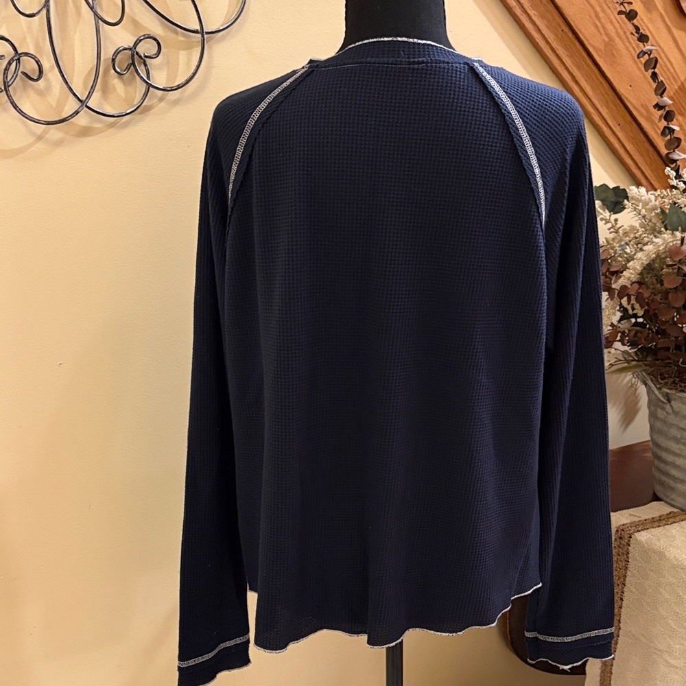 Navy Blue Waffle Long Sleeve Top - Picture 7 of 9